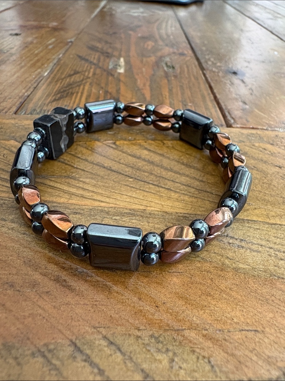 Men's Hematite and Copper Bead Stretch Bracelet